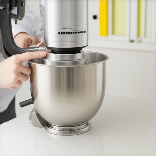 Close-up of internal stand mixer belt being repaired with a screwdriver