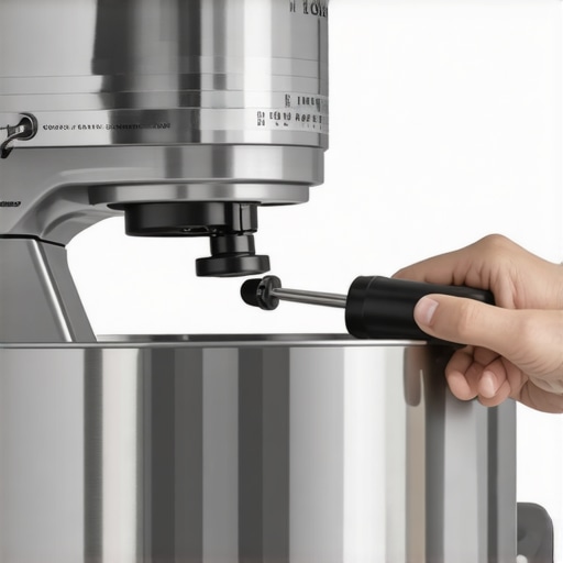 A person performing maintenance on a stand mixer motor by removing the brush cap.