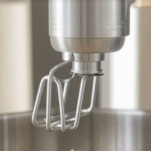 A stand mixer beater positioned over a dime in a stainless steel bowl to check the height adjustment.