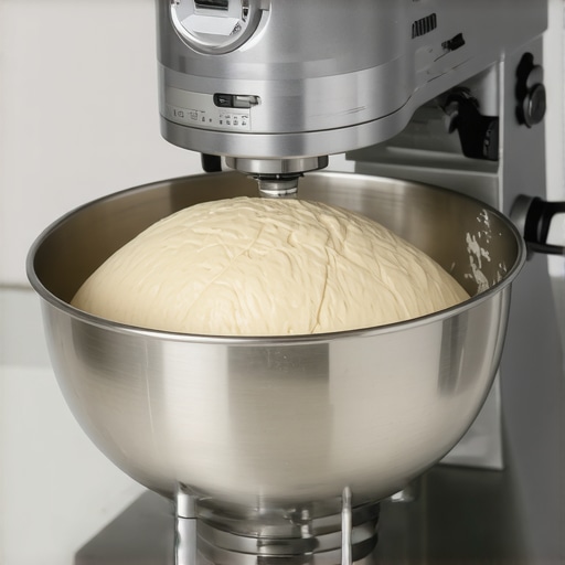 Close up of a stand mixer head bouncing during heavy dough preparation