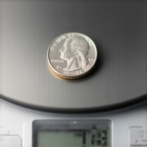 Testing Scale Accuracy with a Nickel A hand placing a nickel on a digital kitchen scale for calibration.