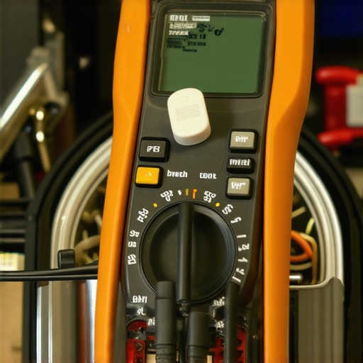 Testing a pressure cooker thermal fuse with a multimeter A close-up view of using a multimeter to check the electrical continuity of a thermal fuse inside a pressure cooker.
