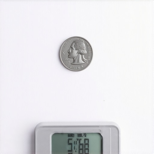A digital kitchen scale showing 5.00 grams with a nickel on the platform for calibration test.