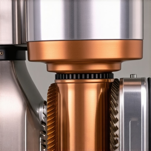 A detailed view of copper coils and gears inside a kitchen mixer motor.