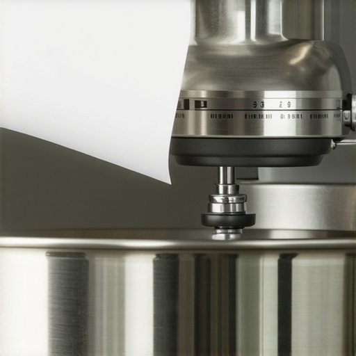A hand sliding a piece of paper under a mixer beater to check for bowl clearance.