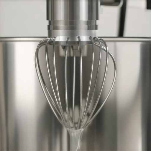 A stand mixer beater failing to reach ingredients in a large bowl.