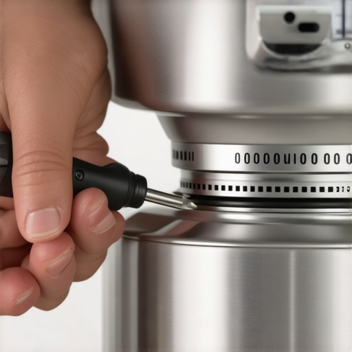 Tightening the stand mixer speed control set screw A close-up of a hand using a precision screwdriver to fix a loose mixer knob.