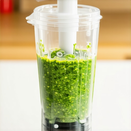 Close up of a blender tamper pushing ingredients into the blades to fix cavitation.